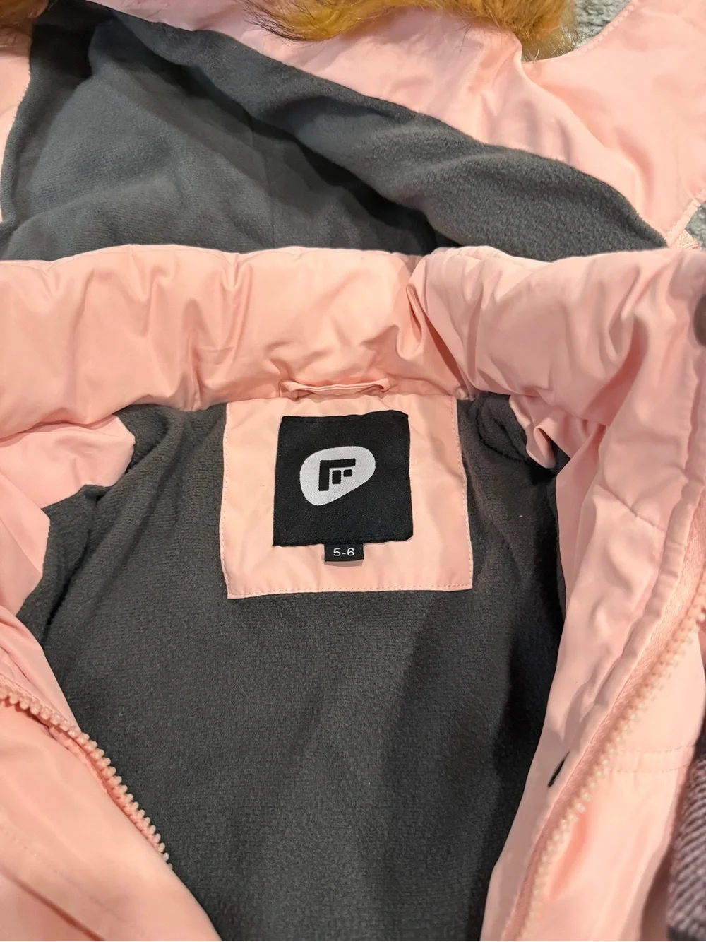 Pink Kids Winter Jacket with Removable Hood (Size 5-6)